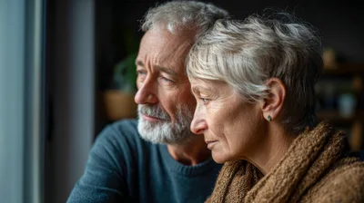Senior Couple Looking Out A Window Together