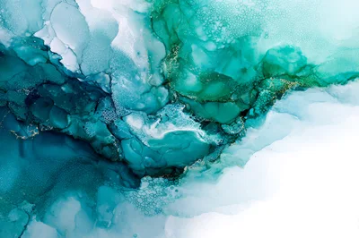 Abstract Alcohol Ink Painting With Teal And Gold Accents