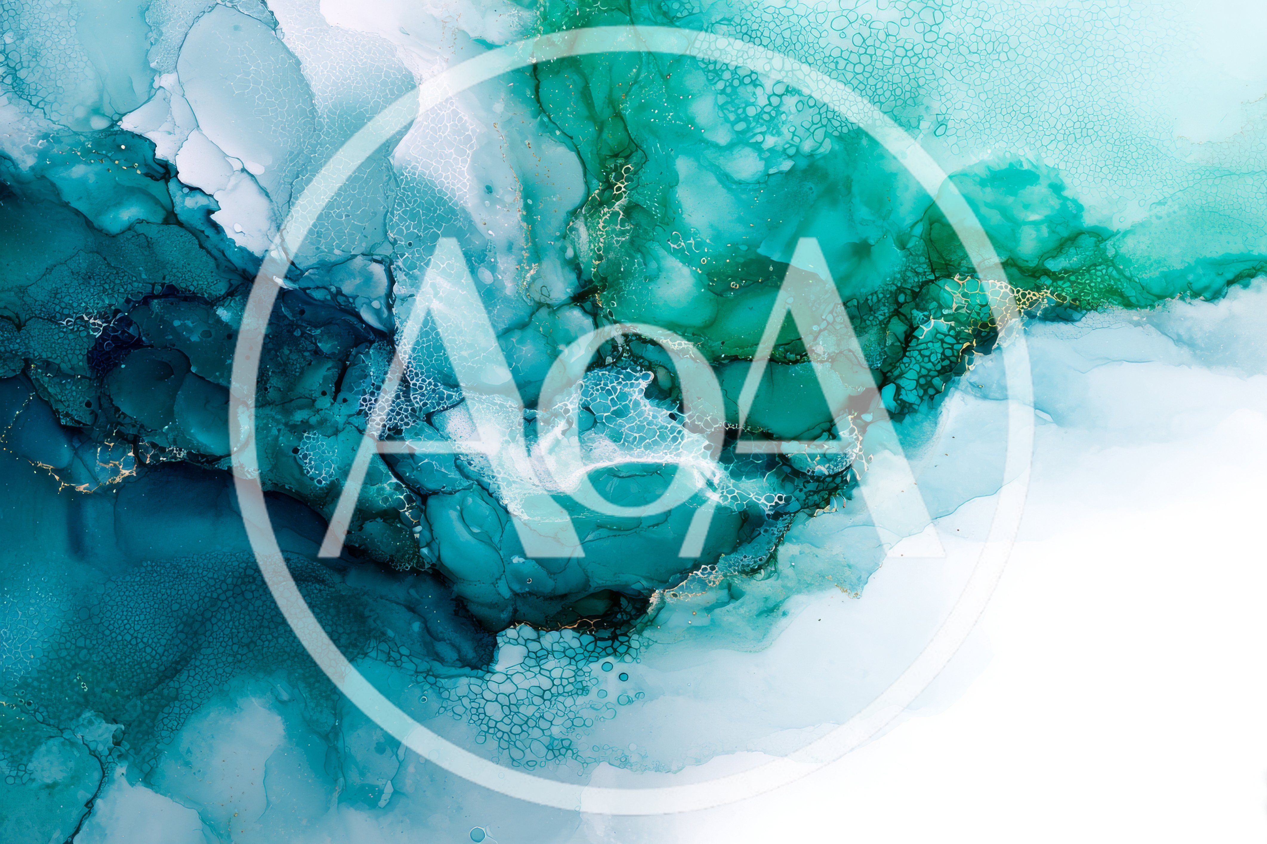 Abstract Alcohol Ink Painting With Teal And Gold Accents