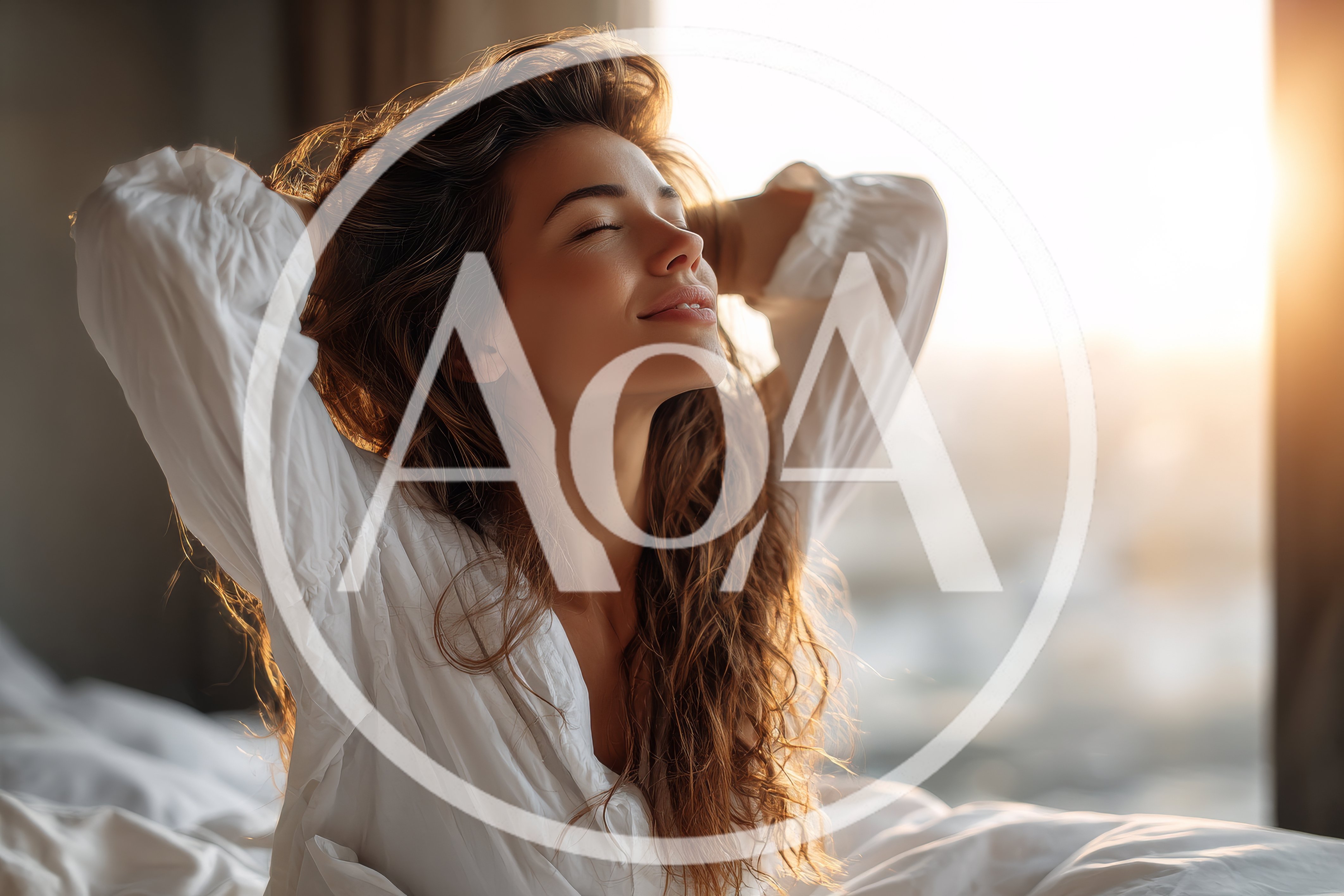 Young Woman Stretching In Bed During Morning Sunlight
