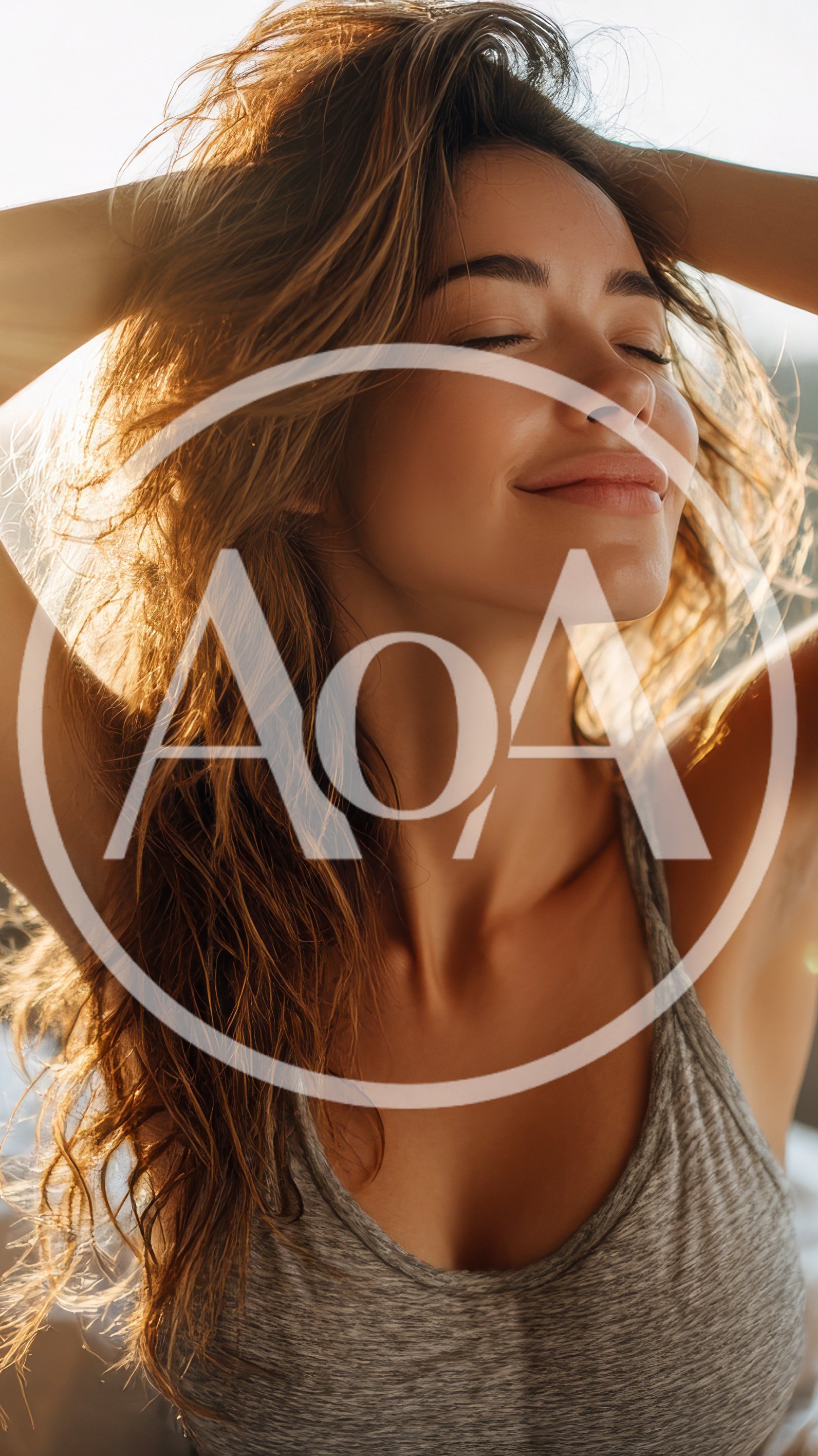 Young Woman Relaxing With Eyes Closed In Golden Sunlight