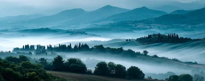 Misty Morning Landscape In The Tuscan Countryside