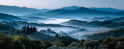 Misty Morning Landscape In The Tuscan Countryside