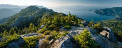 Panoramic View Of Coastal Mountain Ridge And Ocean