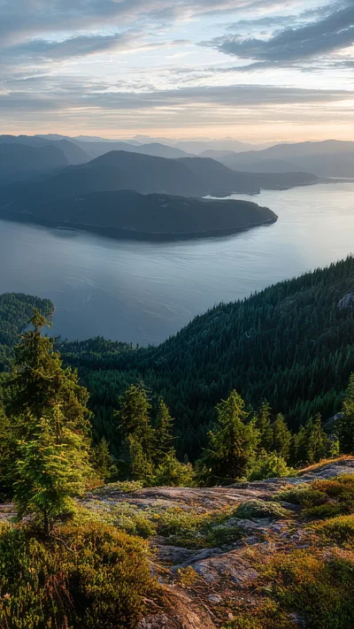 Aerial View Of A Mountain Lake At Sunset