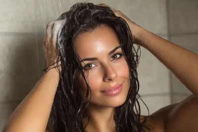 Beautiful Woman Washing Hair In Shower