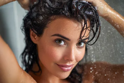 Beautiful Woman Washing Hair In The Shower