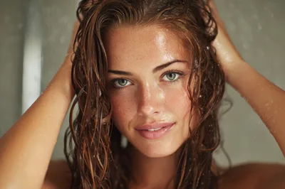 Young Woman With Wet Hair In Shower