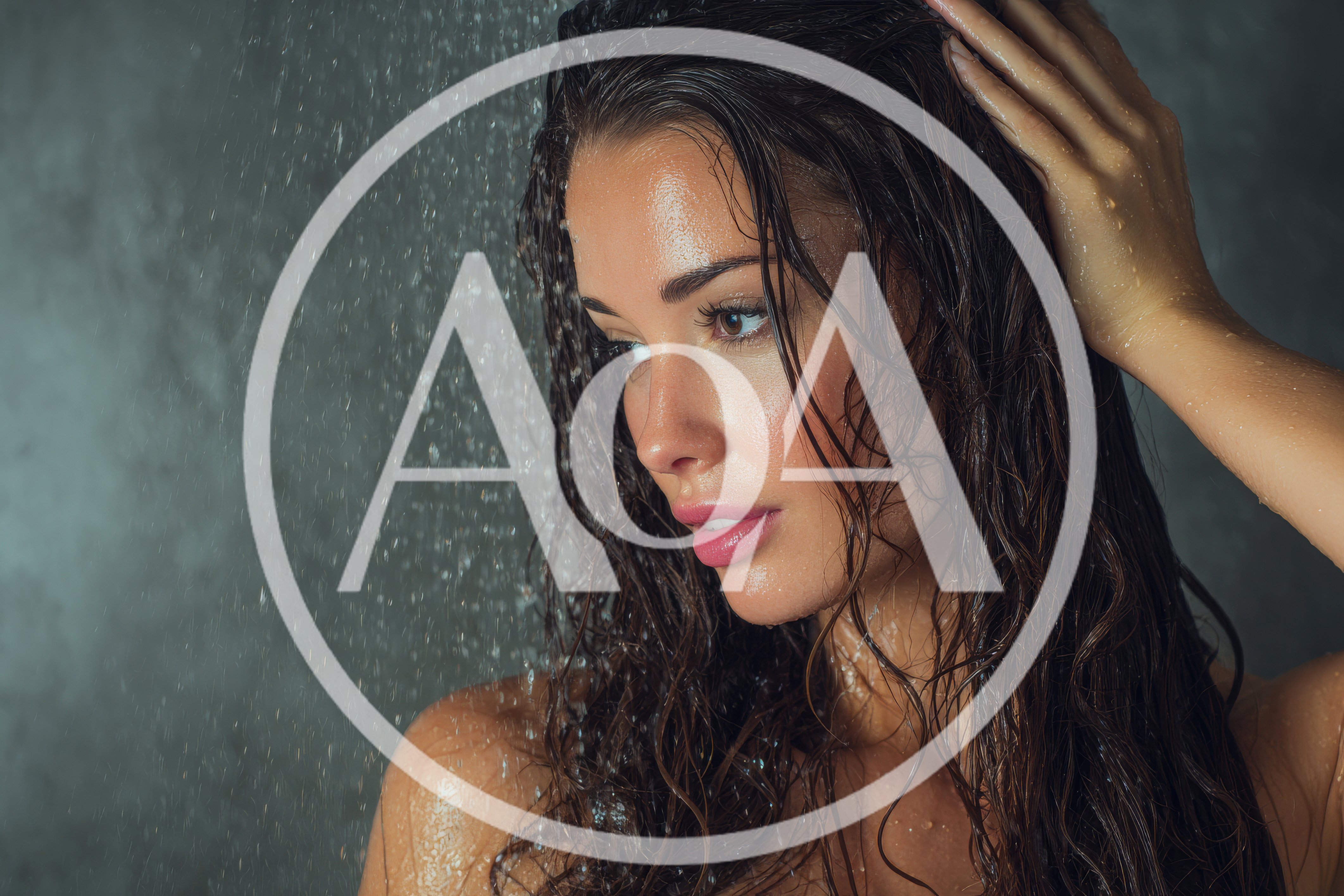 Beautiful Woman Showering Under Water Stream