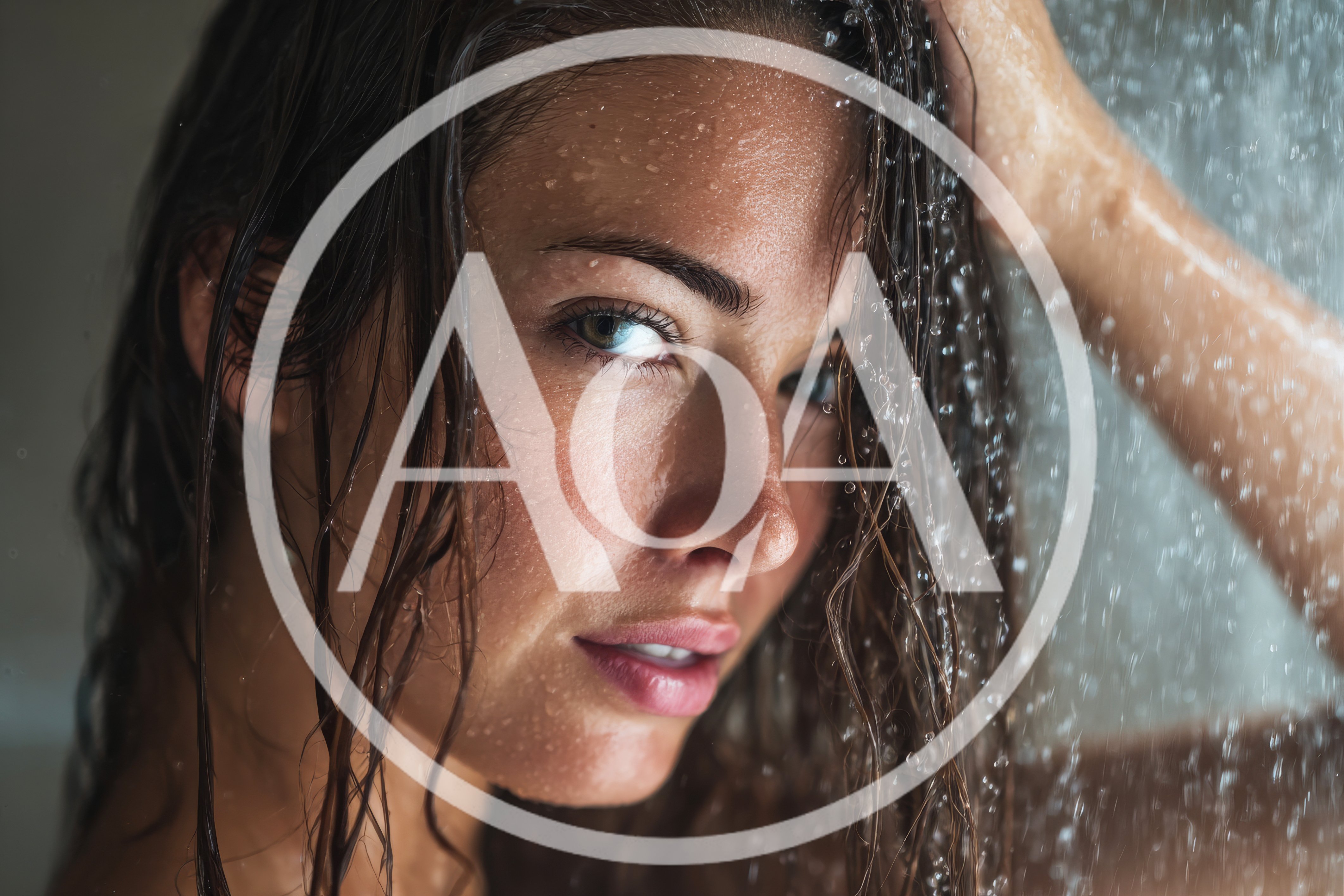 Young Woman Showering With Wet Hair