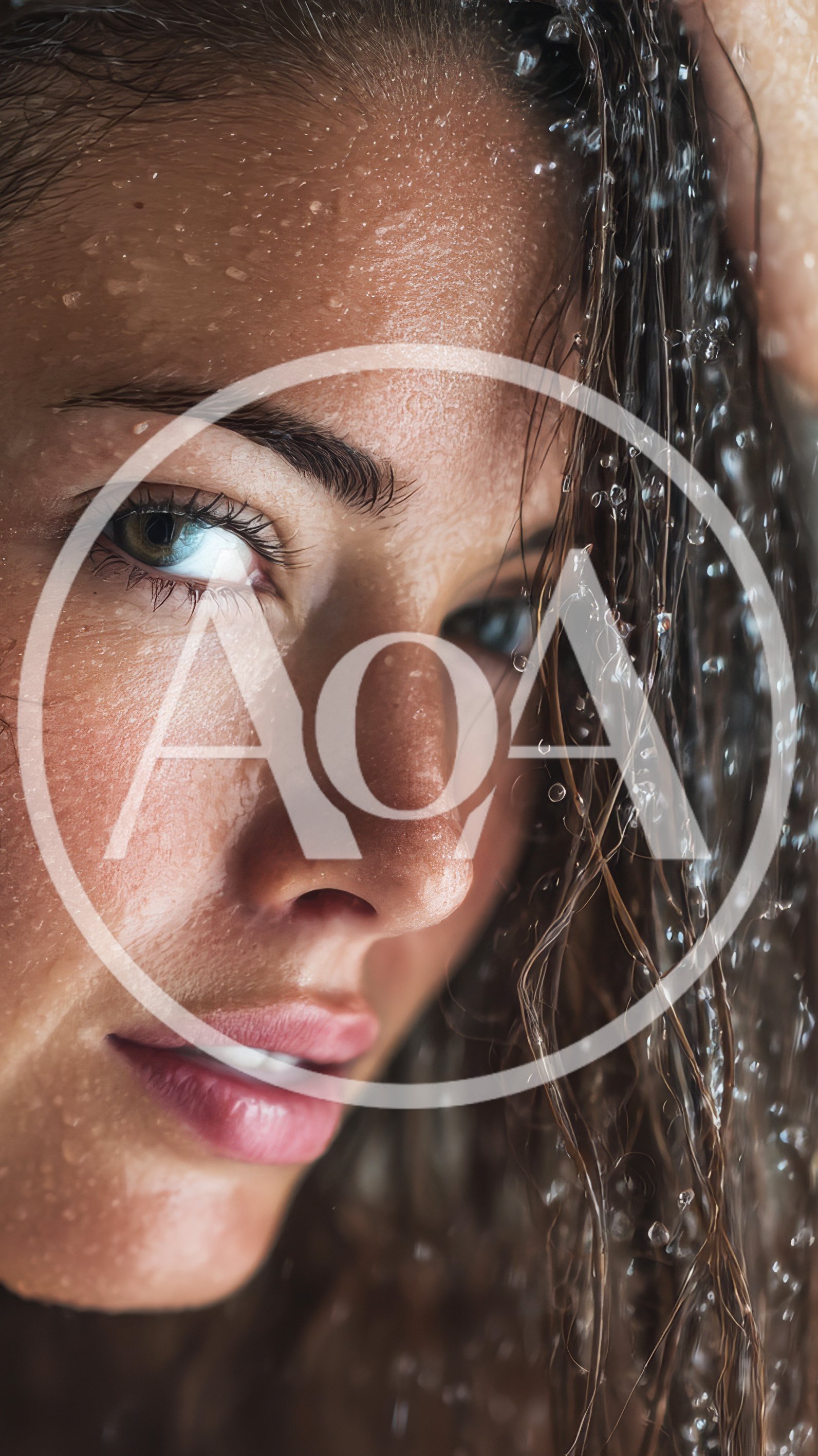 Close Up Portrait Of A Woman Showering