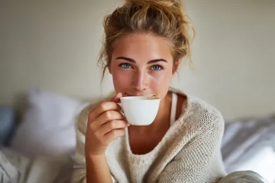 Young Woman Drinking Coffee In Bed