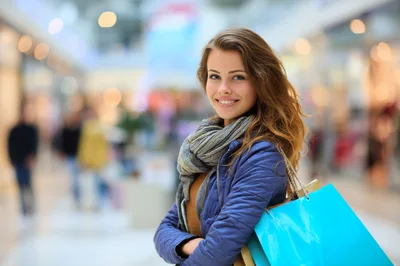 Young Woman Shopping In A Bright Mall