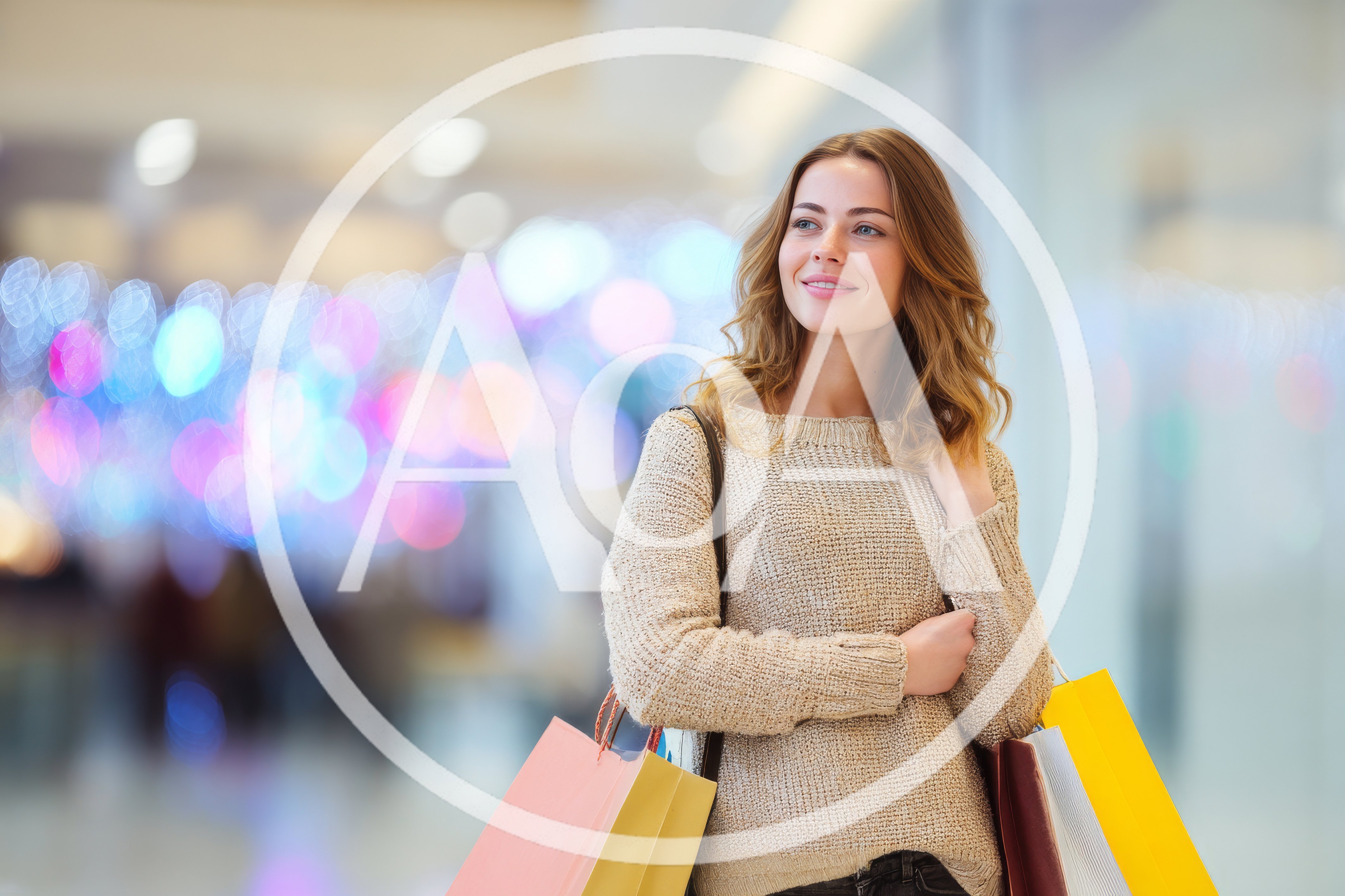 Young Woman Shopping With Colorful Bags In Mall