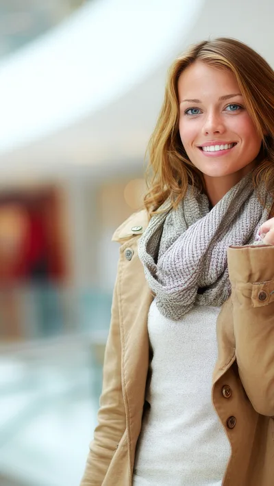 Young Woman Smiling While Shopping In A Mall