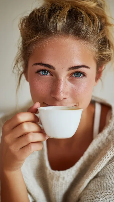 Young Woman Drinking Coffee at Home