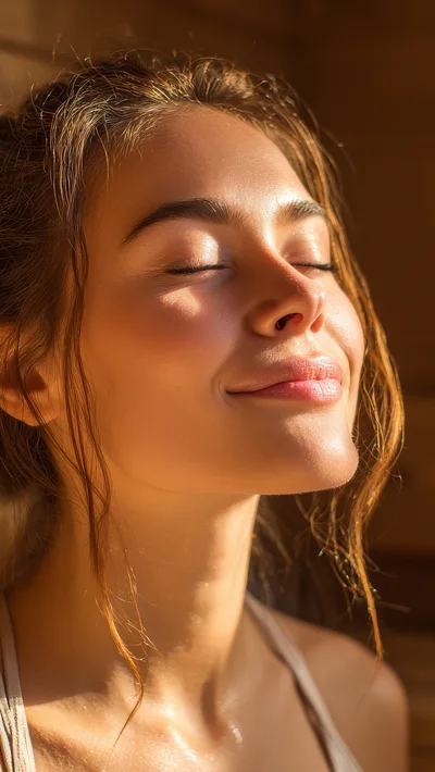 Young Woman Enjoying Warm Sunlight On Her Face