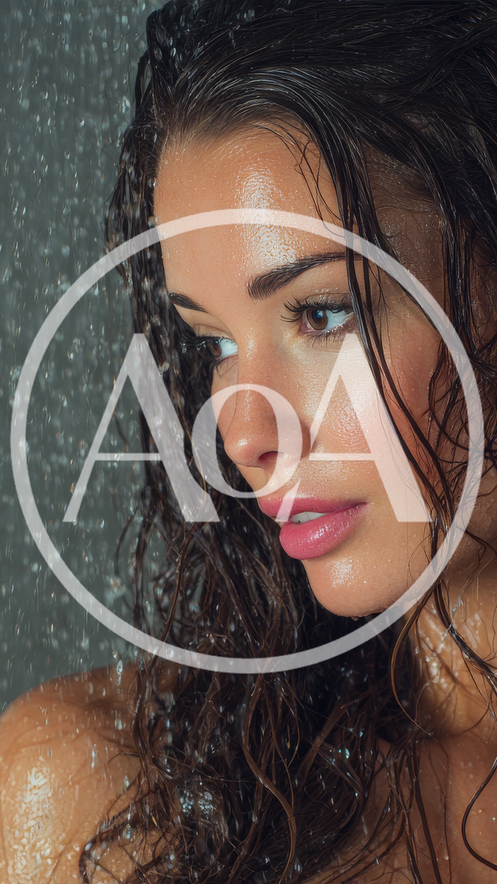 Beautiful Woman With Wet Hair Under Shower Stream