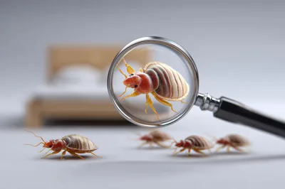 Bed Bugs Under Magnifying Glass On White Surface