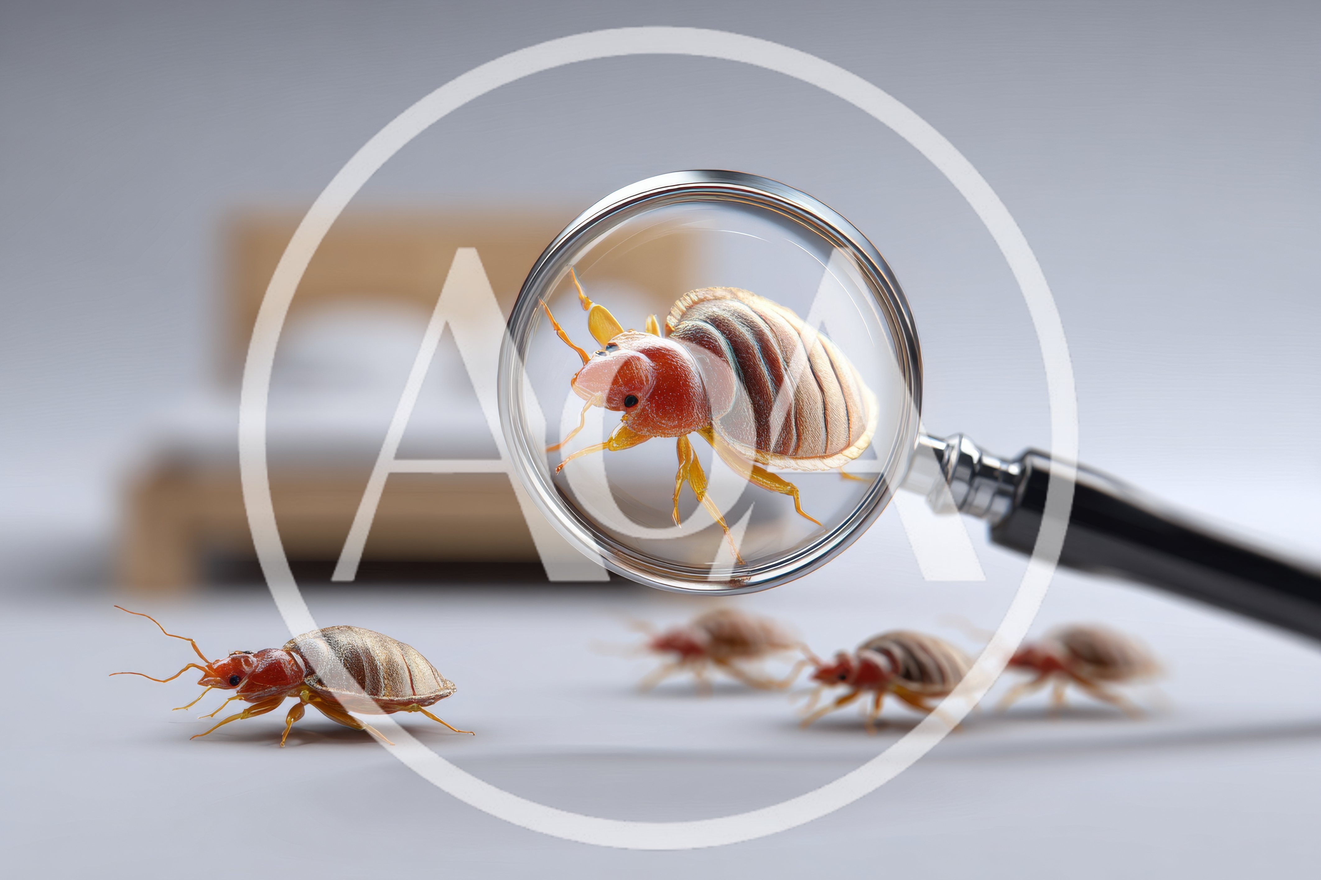 Bed Bugs Under Magnifying Glass On White Surface