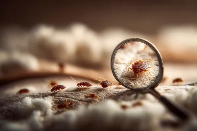 Bed Bugs Crawling on Fabric Under Magnifying Glass