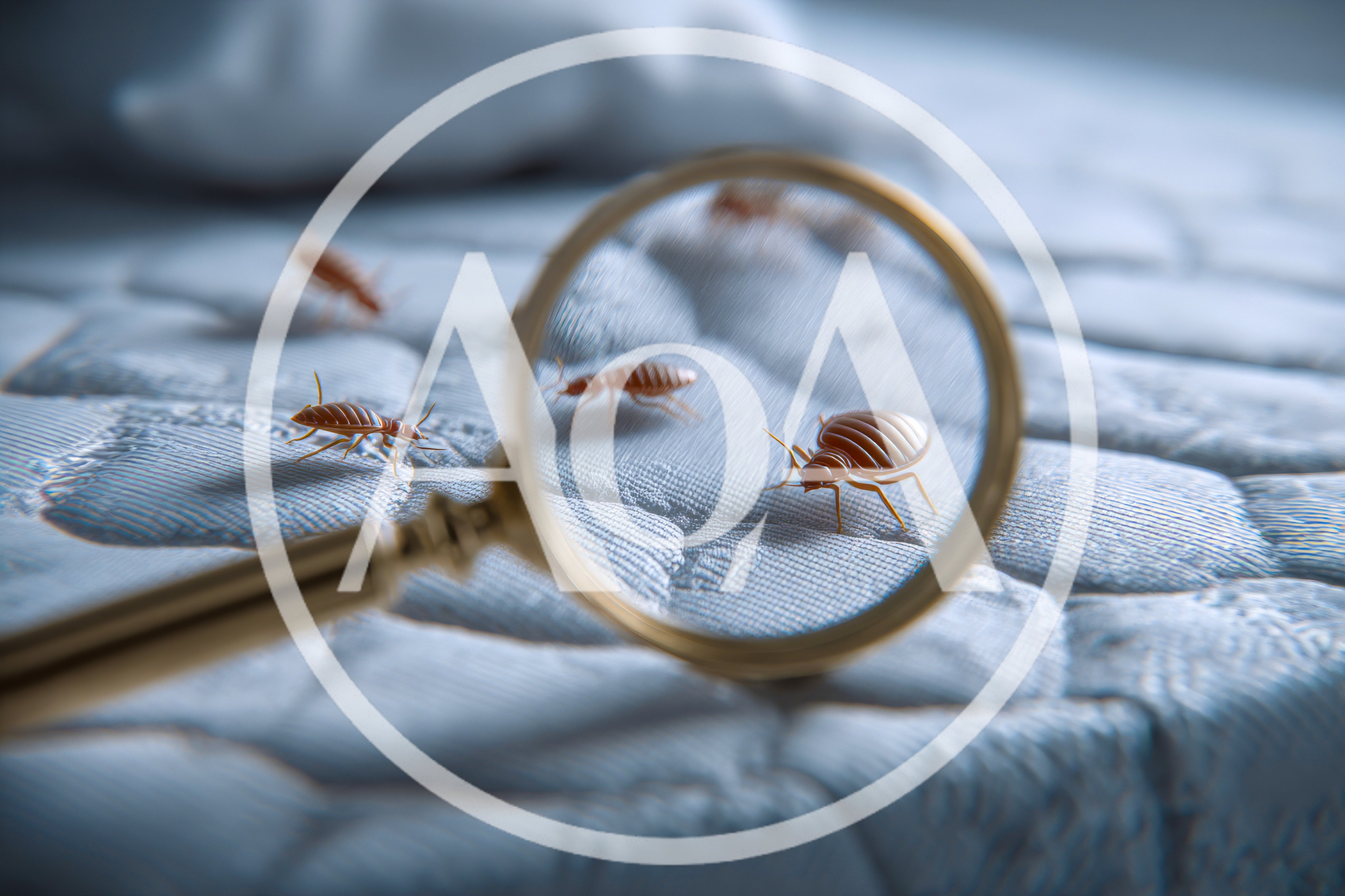 Bed Bugs Crawling On Mattress Under Magnifying Glass