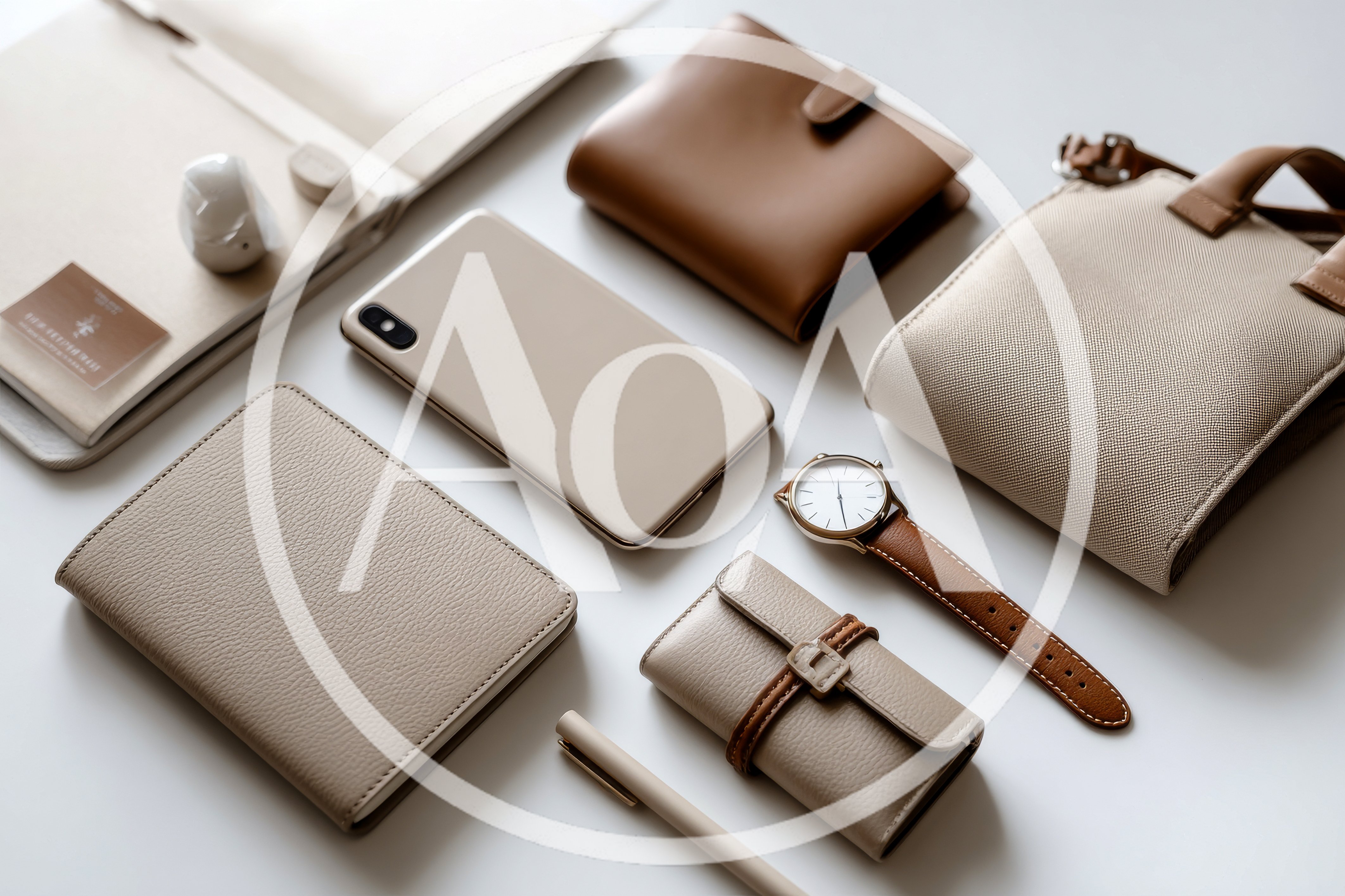 Flat Lay Of Minimalist Beige And Brown Accessories