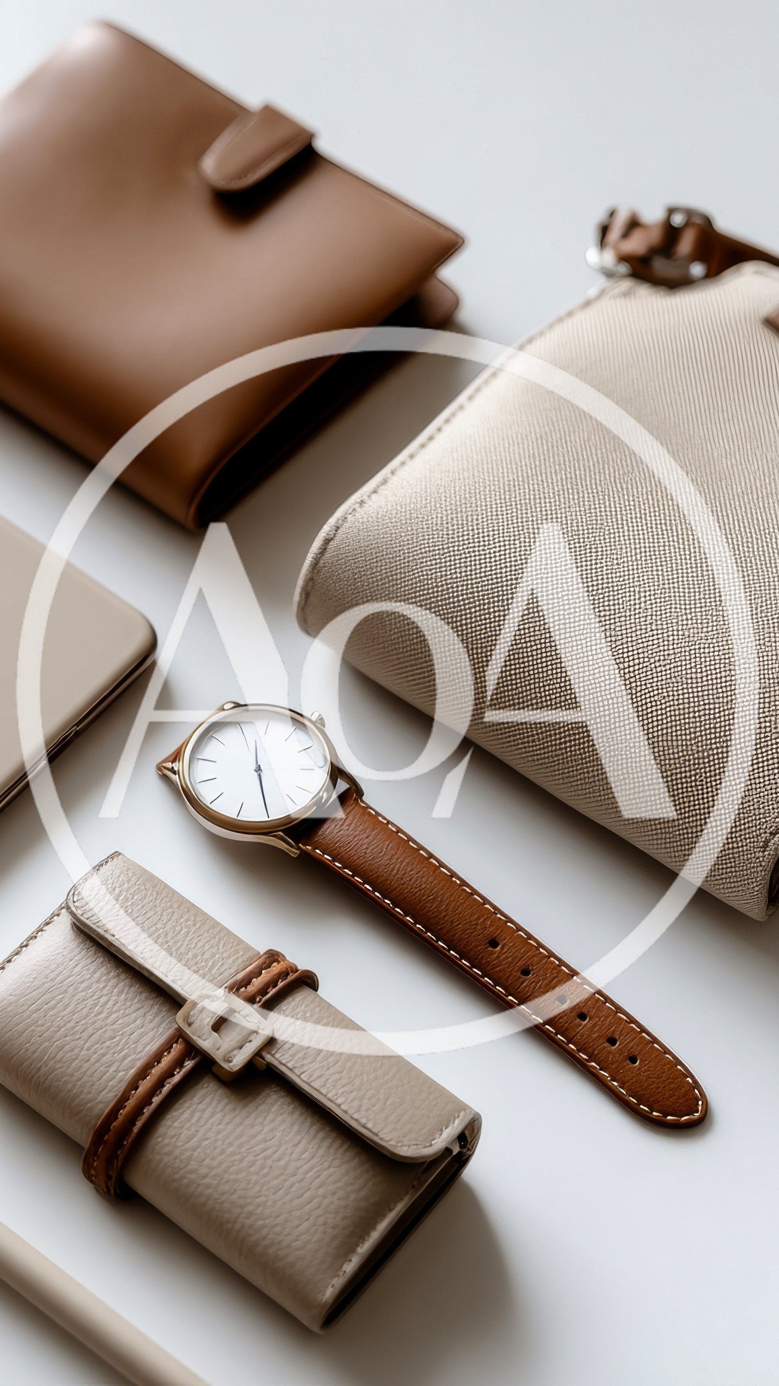 Flat Lay Of Luxury Leather Accessories And Watch