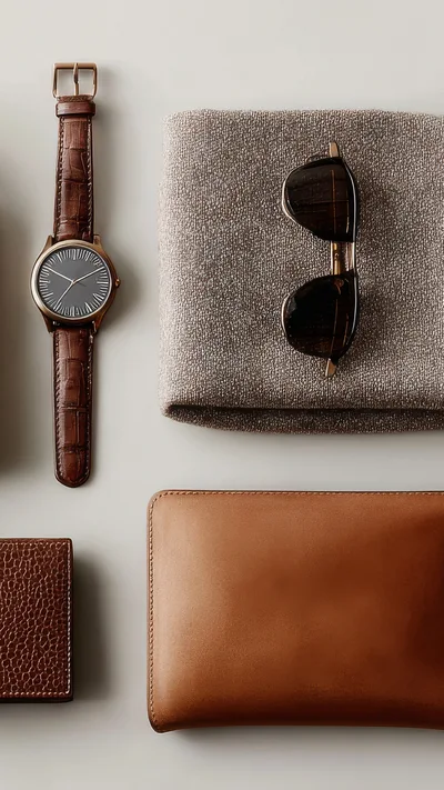 Flat Lay Of Men Accessories On White Background