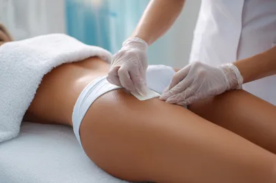 Professional Waxing Treatment On A Client's Thigh