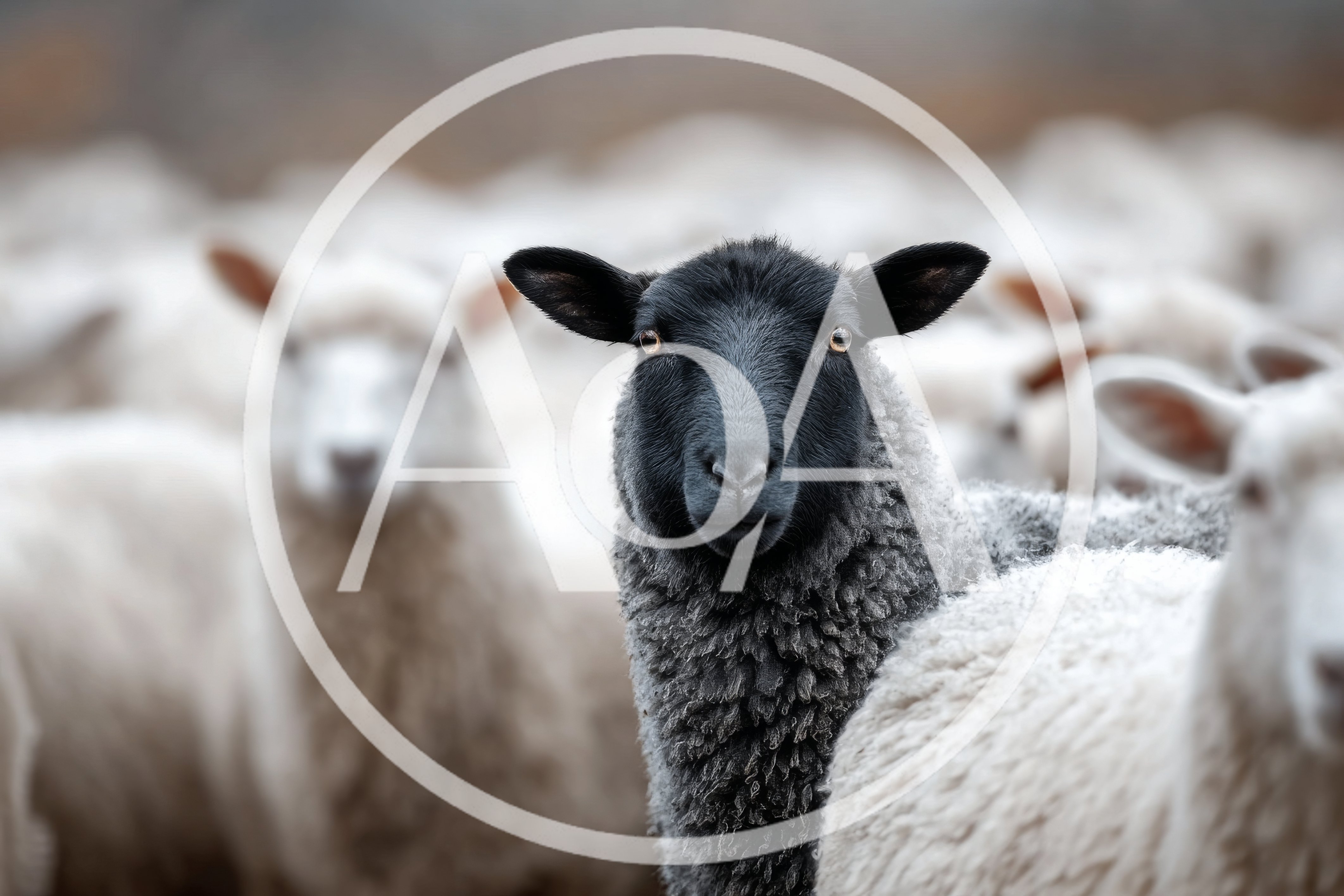 Black Sheep Standing Out In A Flock Of White Sheep