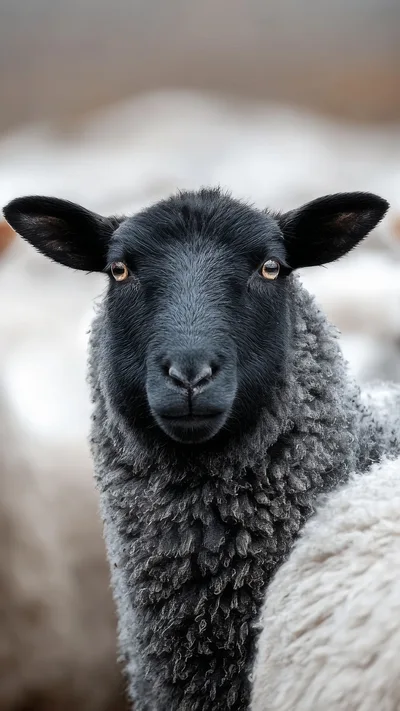 Portrait Of A Black Sheep In Winter