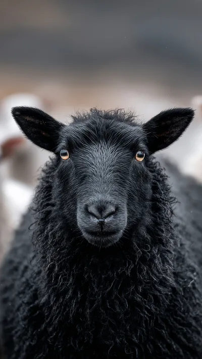 Portrait Of A Black Sheep Looking At Camera