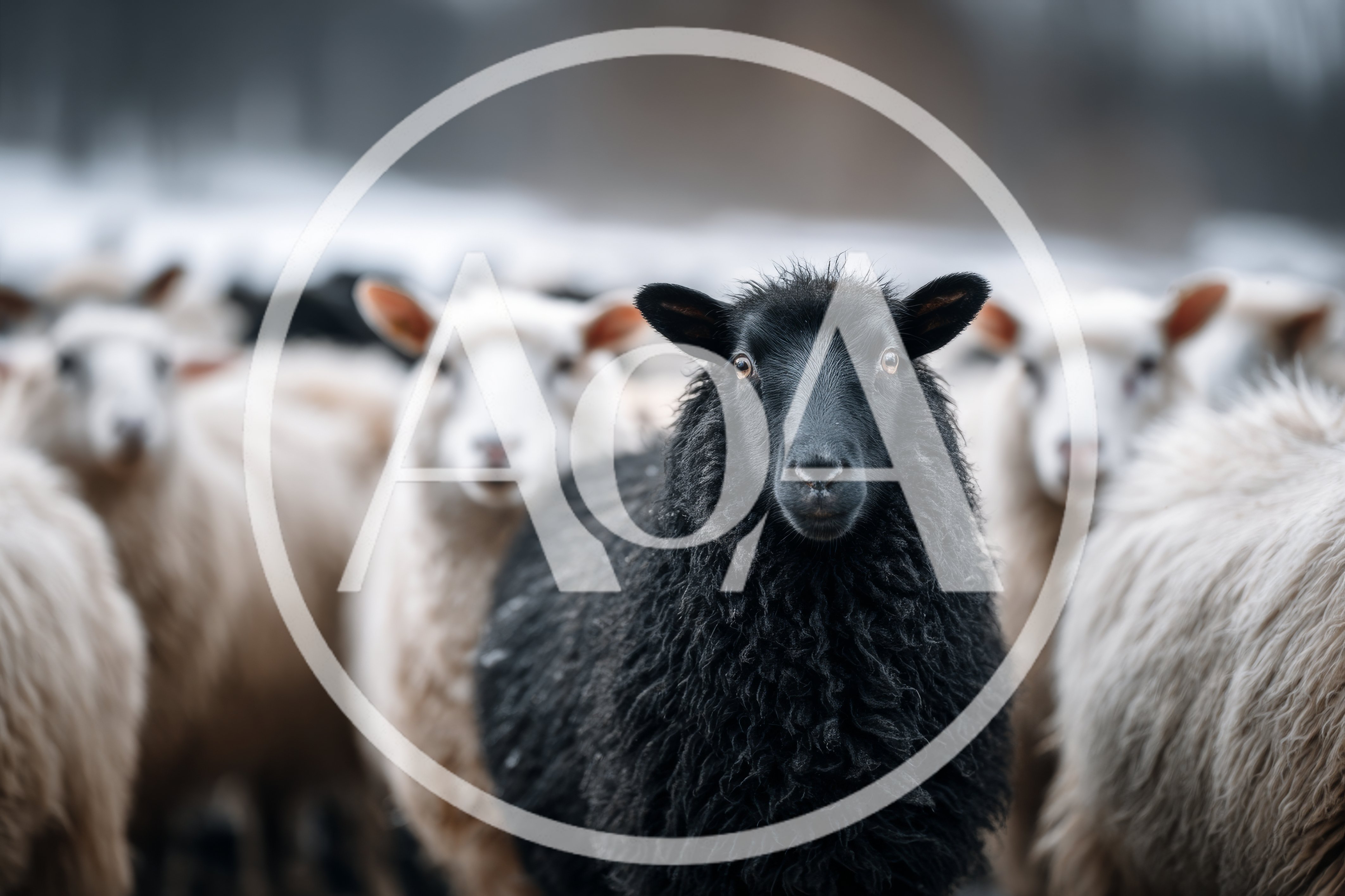 Black Sheep Standing Among A Flock Of White Sheep