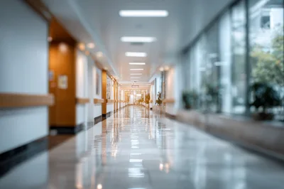 Empty Hospital Corridor With Polished Floors