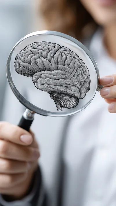 Person Holding Magnifying Glass Over Brain Illustration