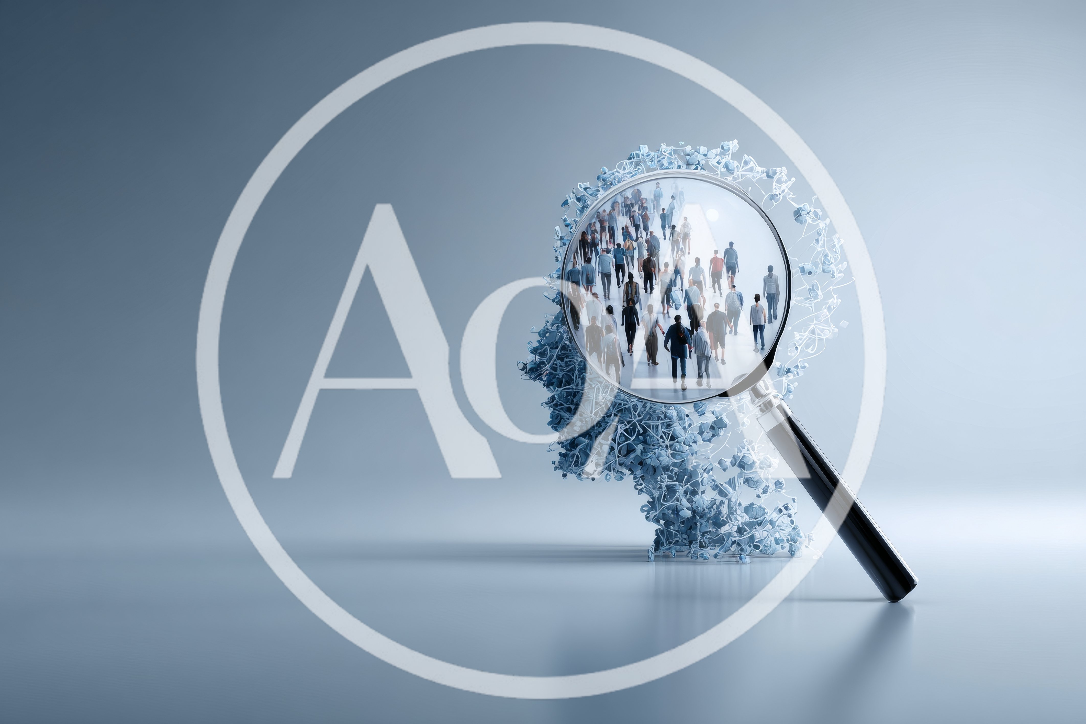Magnifying Glass Focusing On Crowd Inside Human Head Silhouette