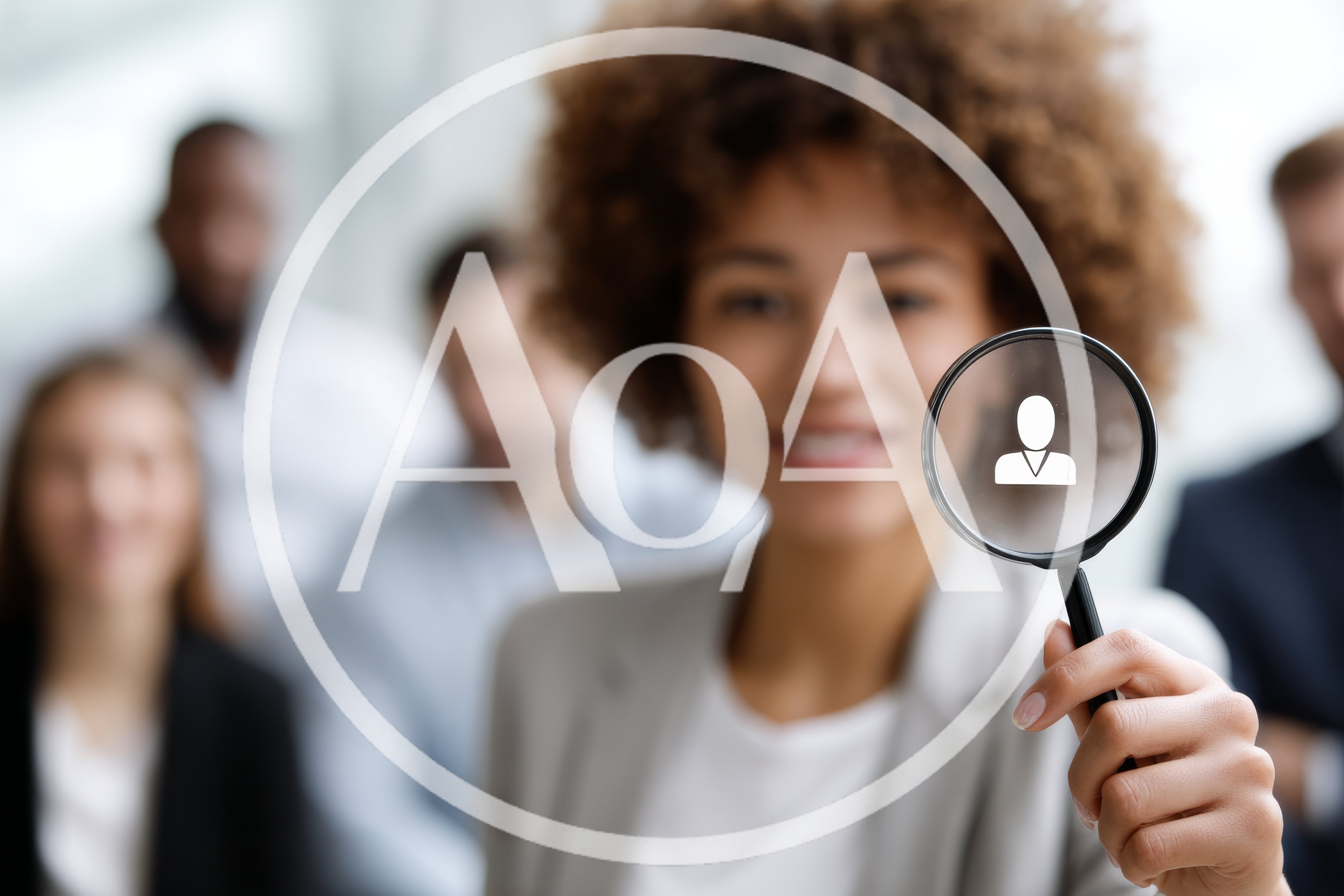 Businesswoman Holding Magnifying Glass With Candidate Icon