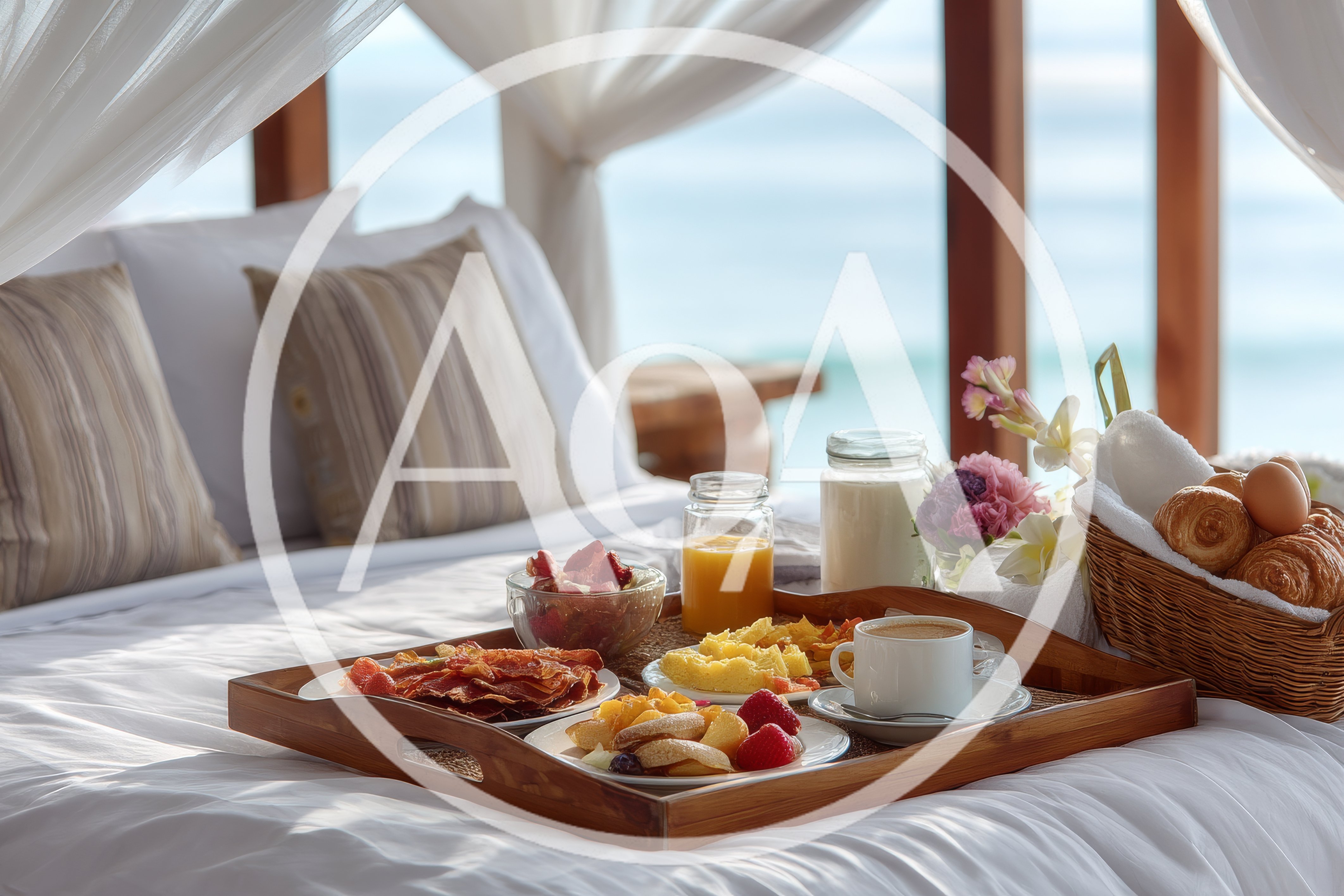 Luxurious Breakfast Tray Served On A Bed