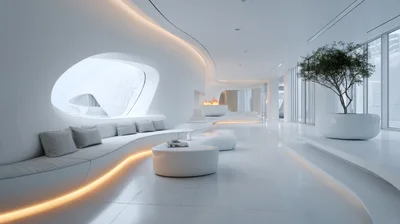 Modern Minimalist Futuristic Interior Lounge With Organic Curves