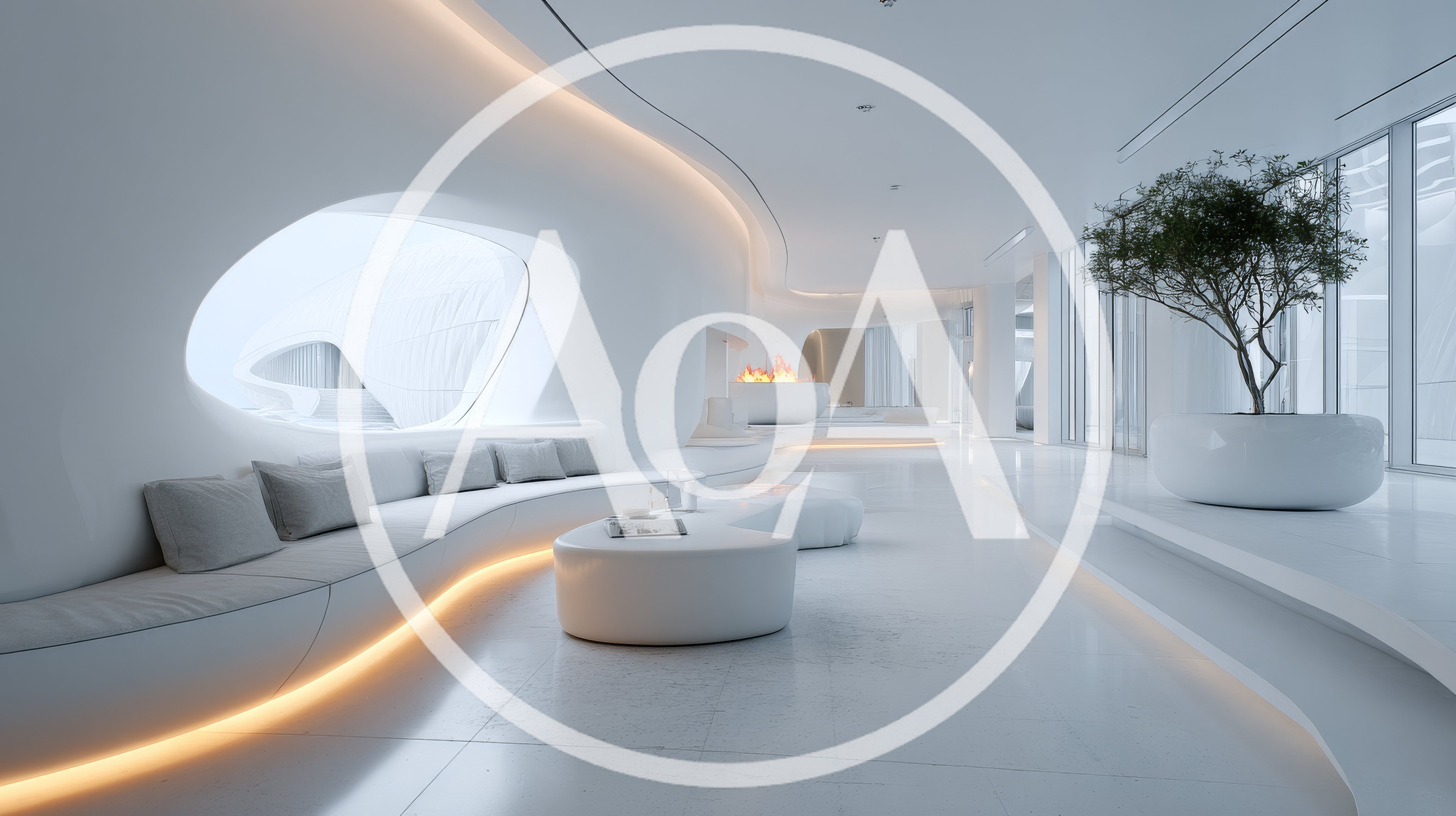 Modern Minimalist Futuristic Interior Lounge With Organic Curves