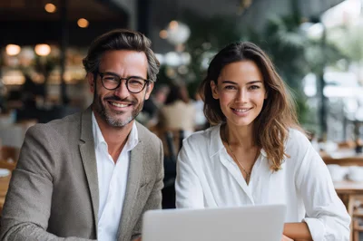 Professional Business Colleagues Working Together On A Laptop