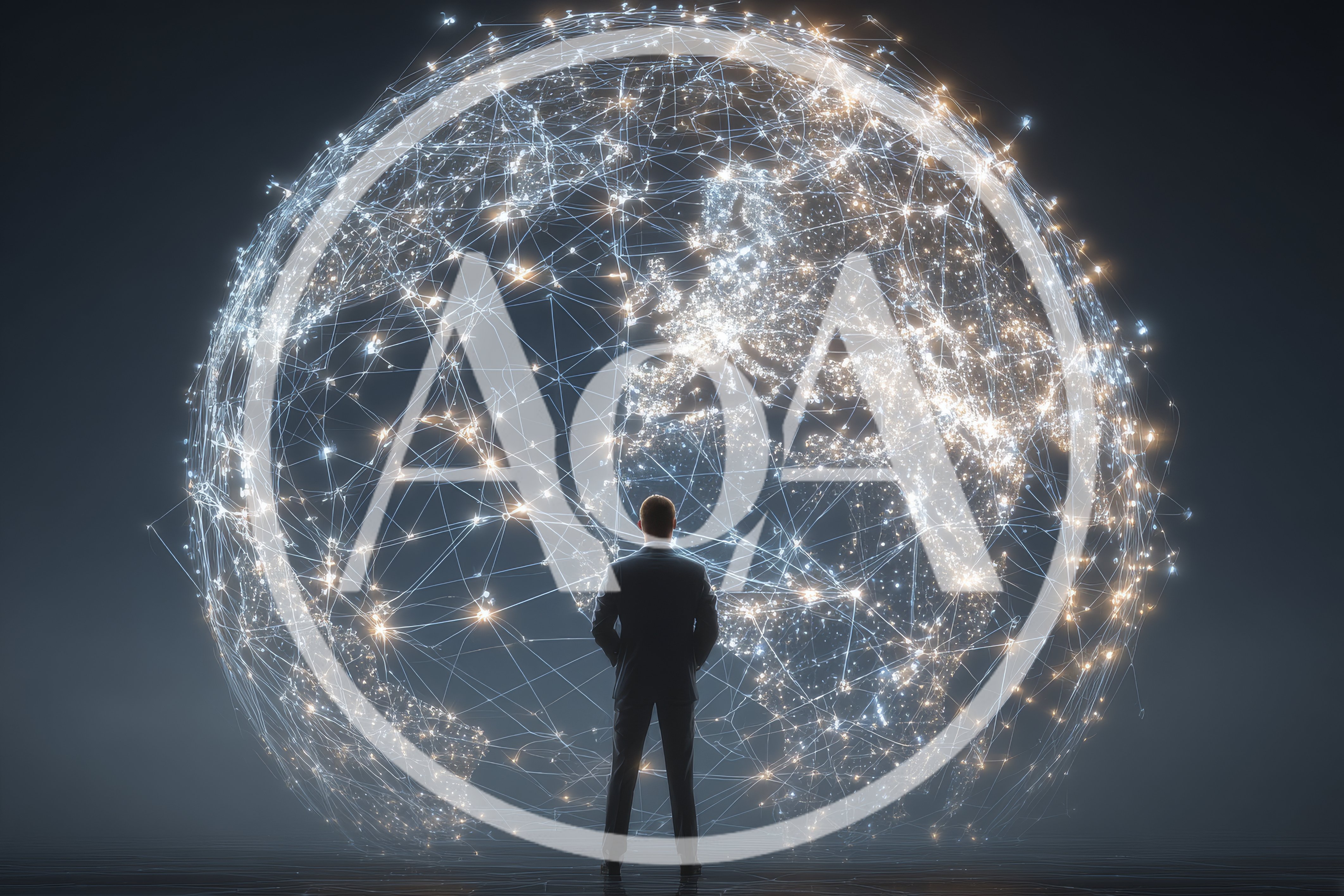 Businessman Observing A Glowing Digital Global Network