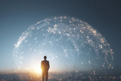 Businessman Looking At Digital Global Network Globe