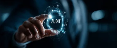 Businessman Interacting With Digital Audit Interface