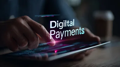 Person Using Tablet With Digital Payments Holographic Interface
