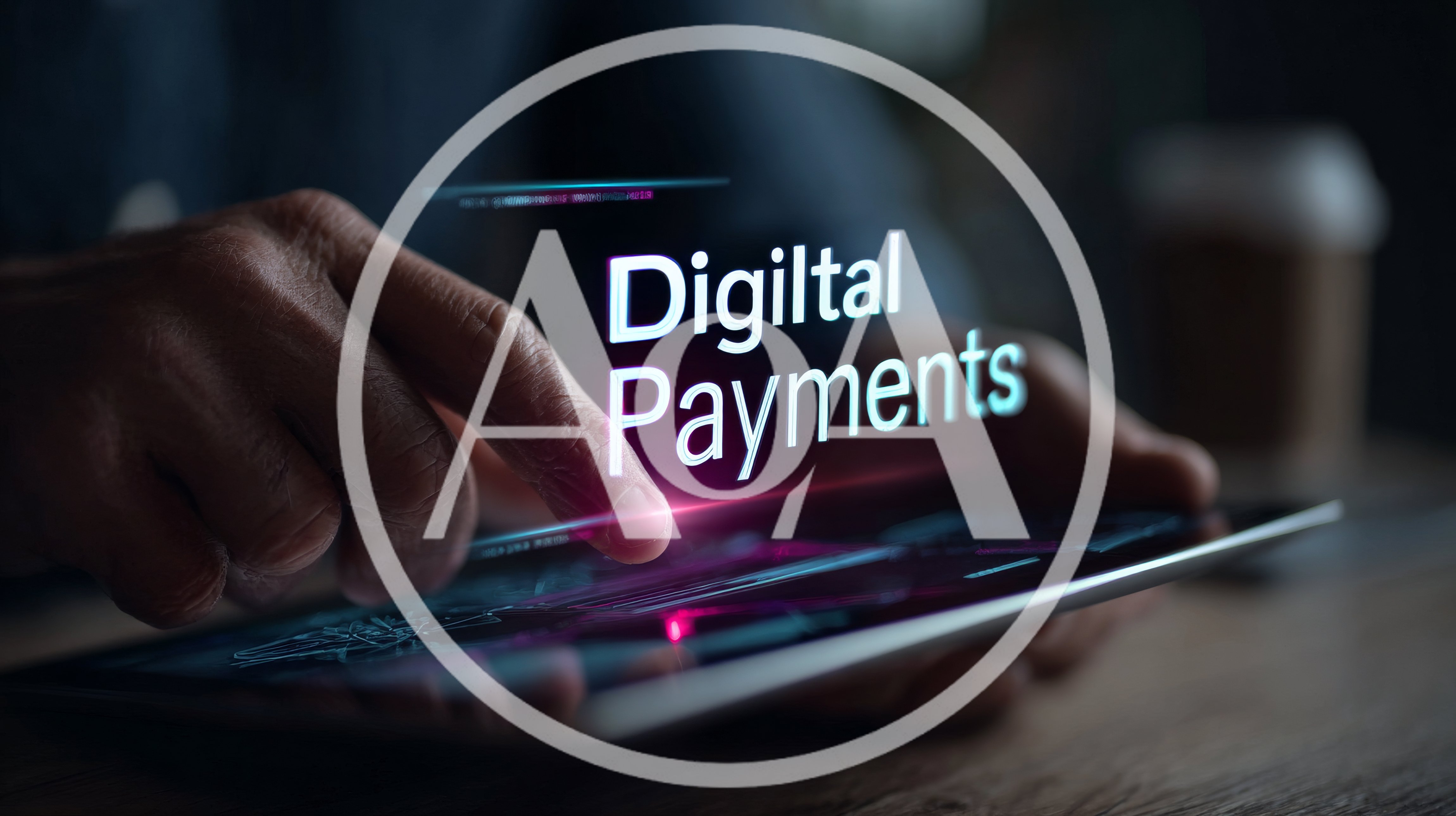 Person Using Tablet With Digital Payments Holographic Interface