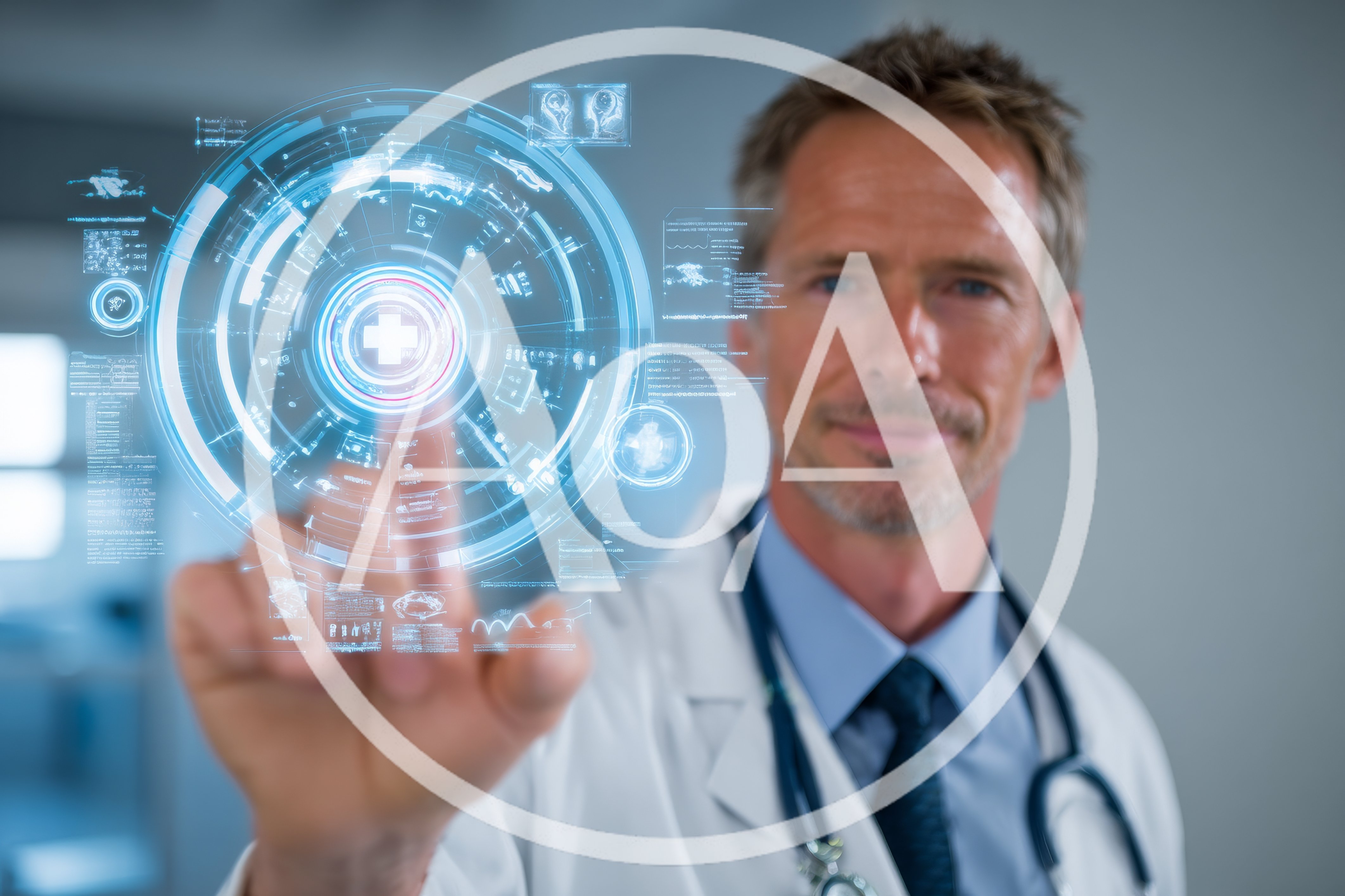 Doctor Interacting With Futuristic Medical Holographic Interface