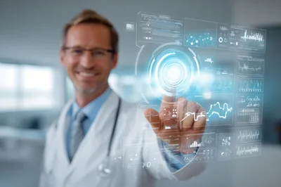 Doctor Interacting With Futuristic Medical Data Interface