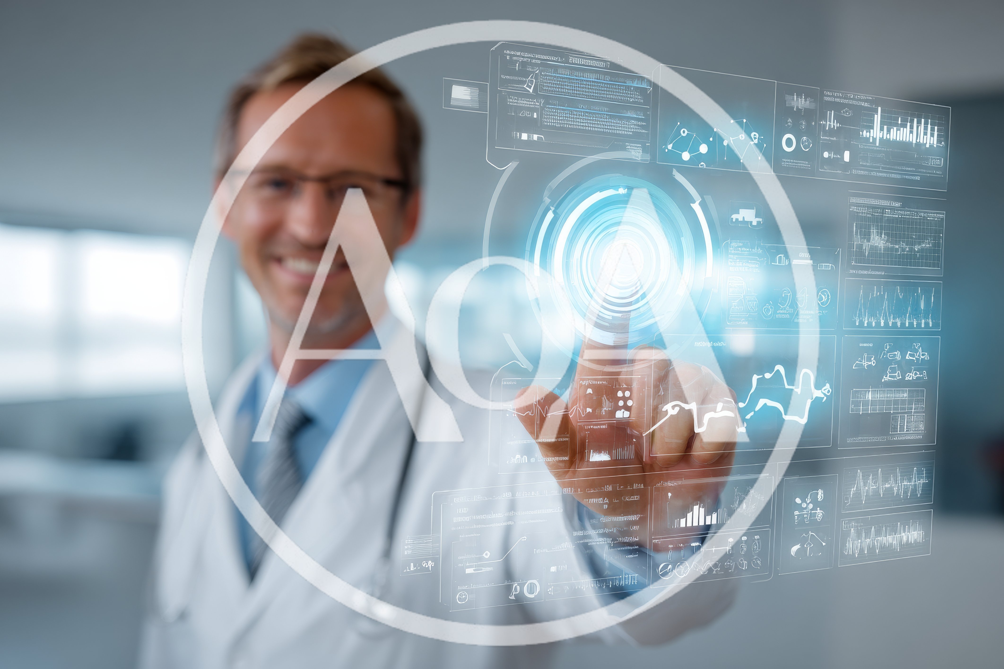 Doctor Interacting With Futuristic Medical Data Interface